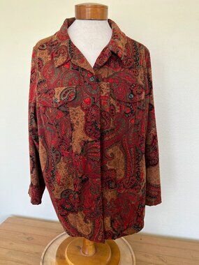 Islander -Paisley Faux Suede Shirt - Jacket - Boho - Size 3X Brown & Red